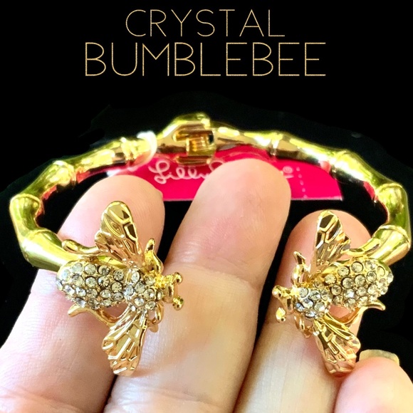 Lilly Pulitzer Bracelet NWT Sparkling BUMBLE BEE GOLD CRYSTAL ⭐️Bamboo HINGE - Picture 3 of 14